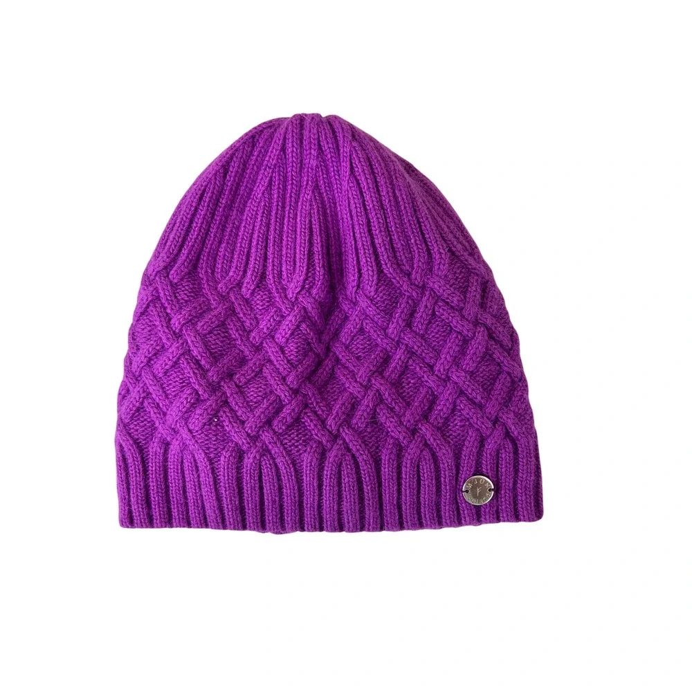 MJÚK Iceland Beanie Women OS Purple Excellent Merino Angora Fleece Lined Knit